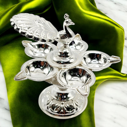 Peacock Glory Silver Panch Deepak