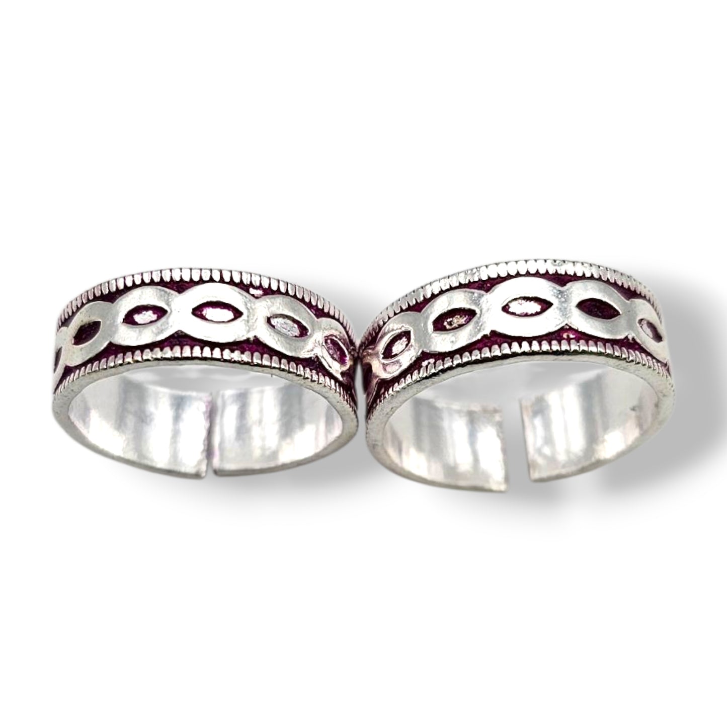 Crimson Weave Silver Adjustable Toe Bands/ Rings