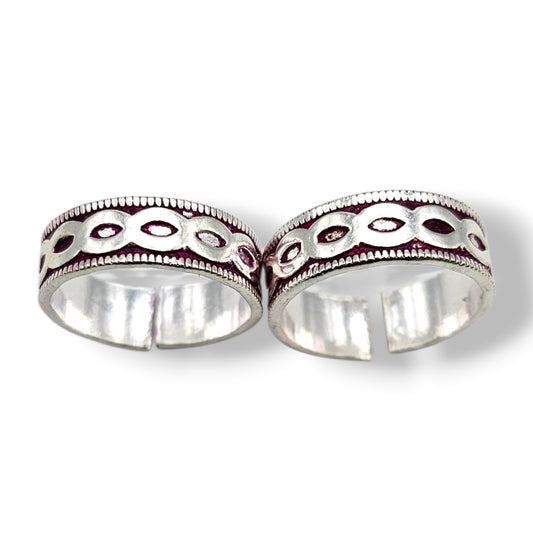 Crimson Weave Silver Adjustable Toe Bands/ Rings