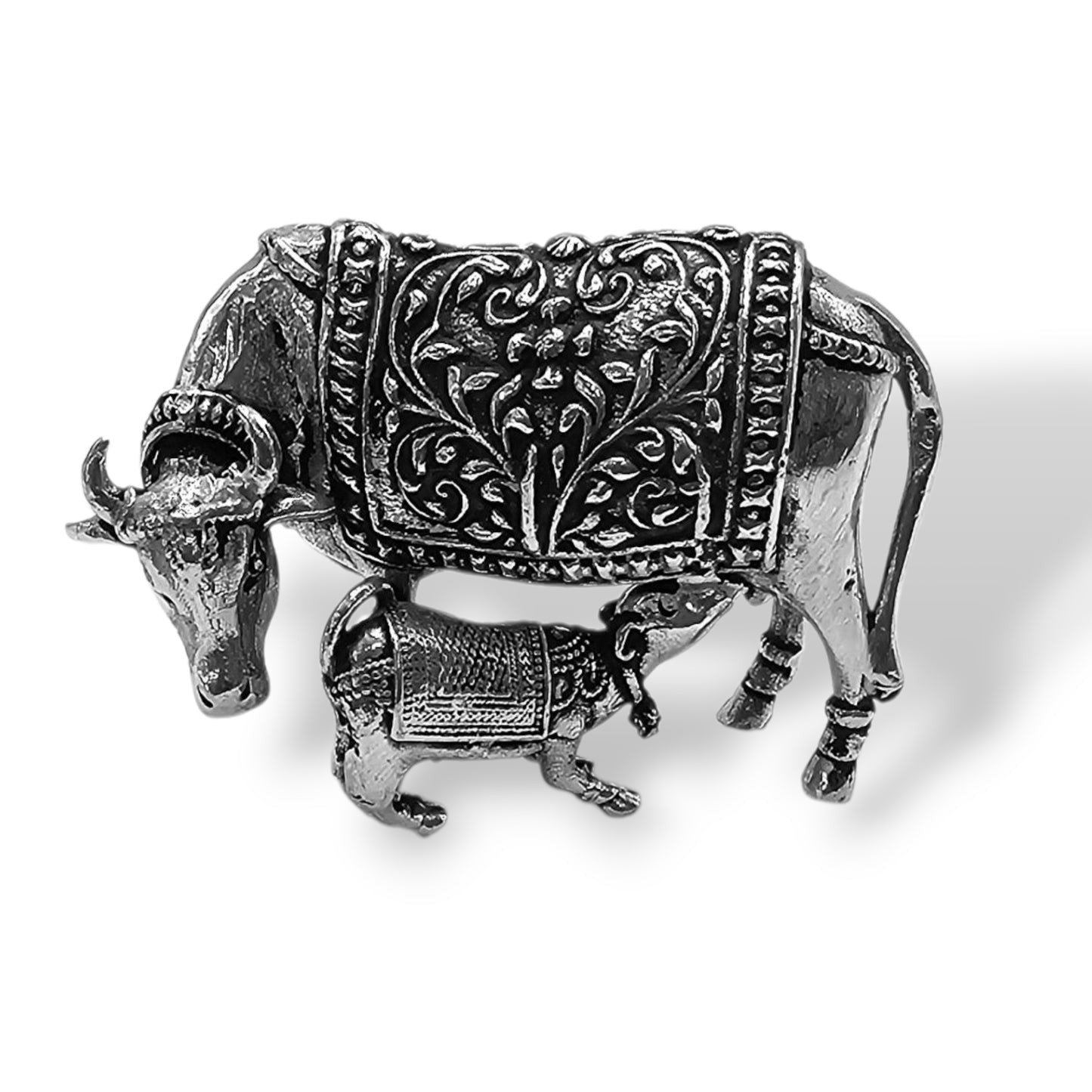 Sacred Cow & Calf Antique Silver Idol