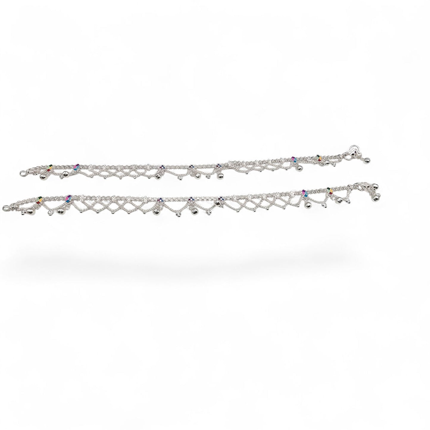 Traditional Interlaced Women's Anklets With Meenakari Work