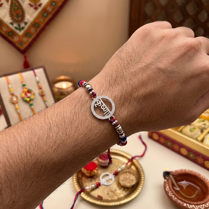 Silver Krishna Motif Beaded Thread Rakhi