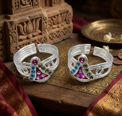 Vedic Bloom Silver Toe Rings
