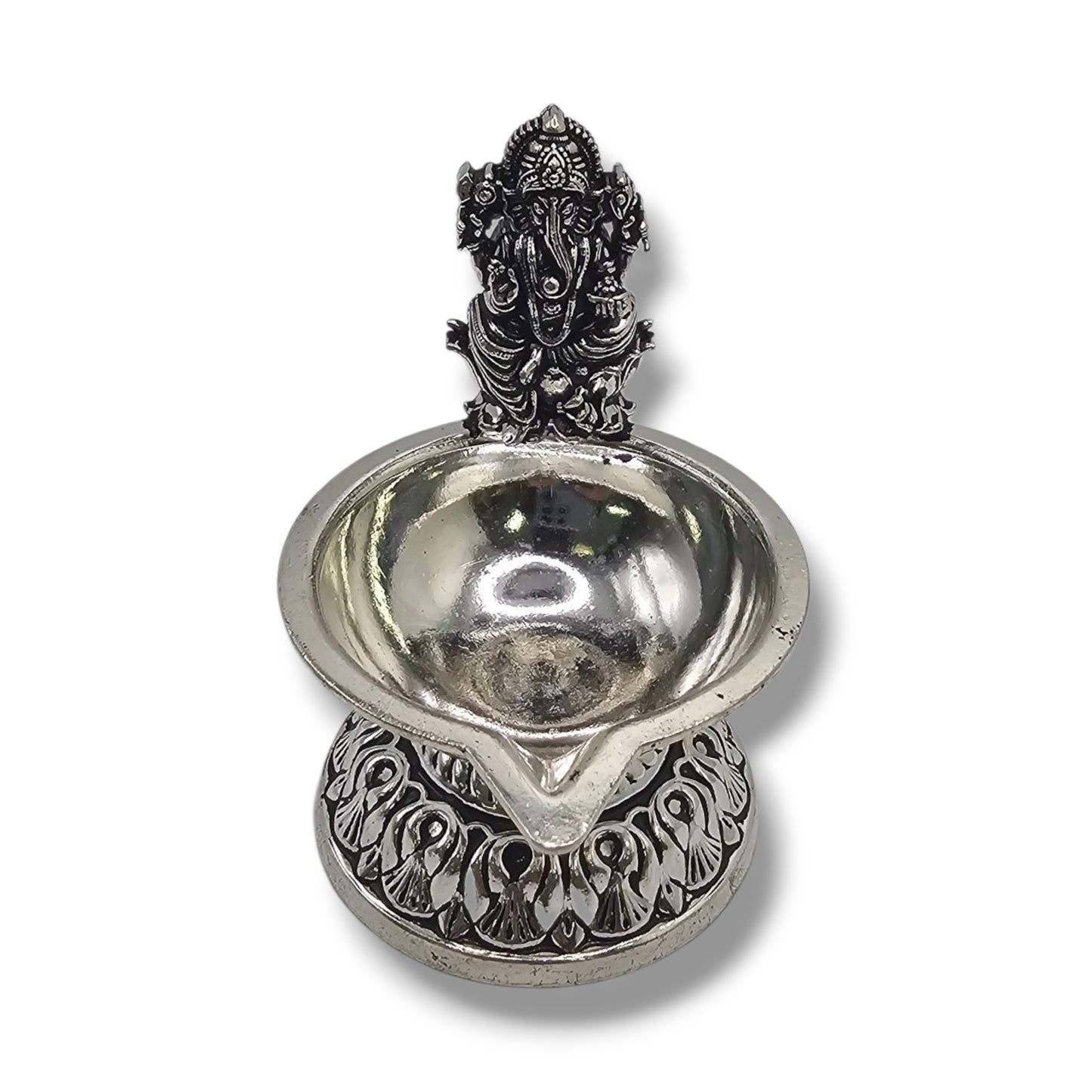 Lakshmi-Ganesha Heritage Silver Diya Set