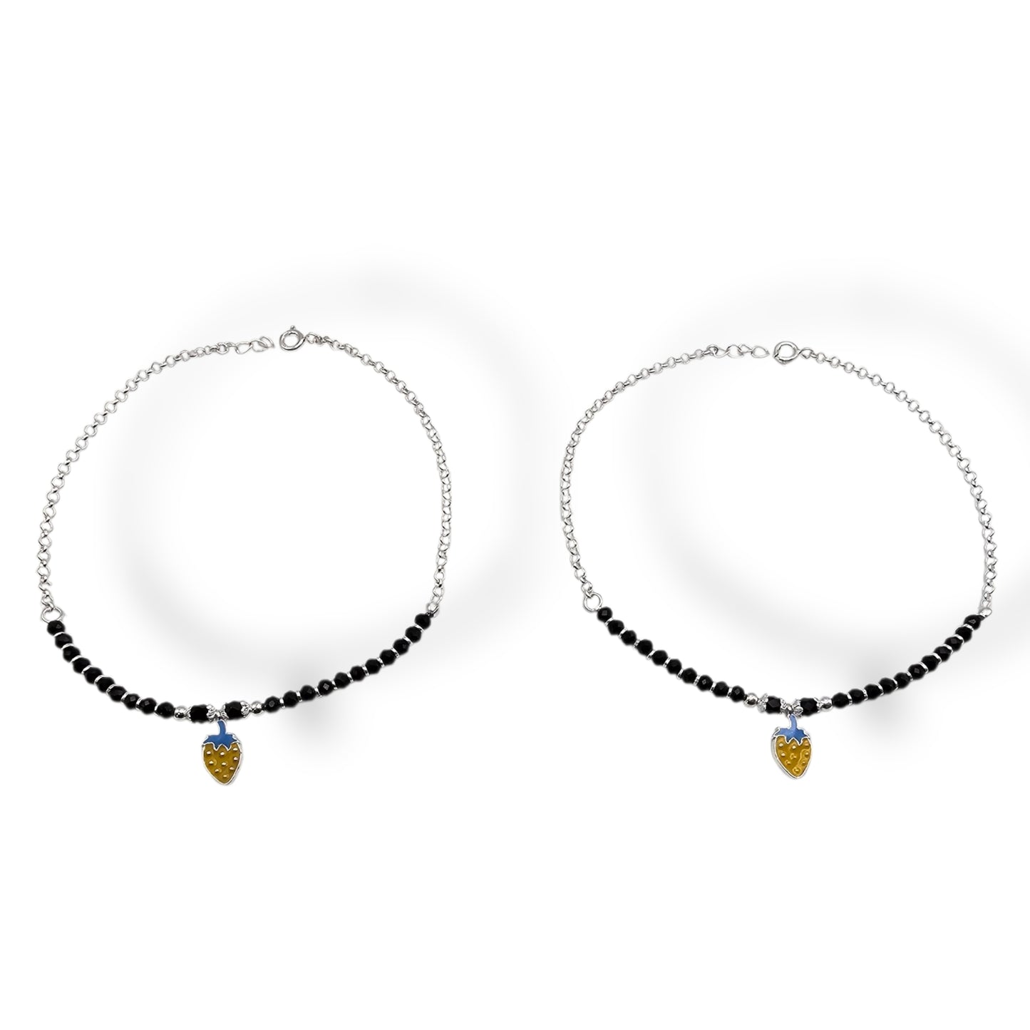 Minimalist Black Bead Silver Anklet with Cute Charm