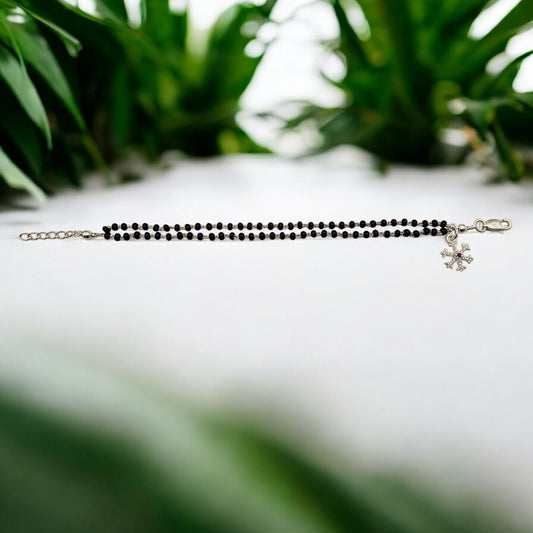 925 Silver Mangalsutra Black Beads Bracelet With Star Flake