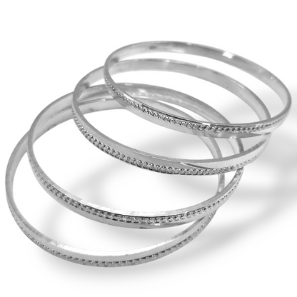 The Slim Glimmer Women Silver Bangle Set