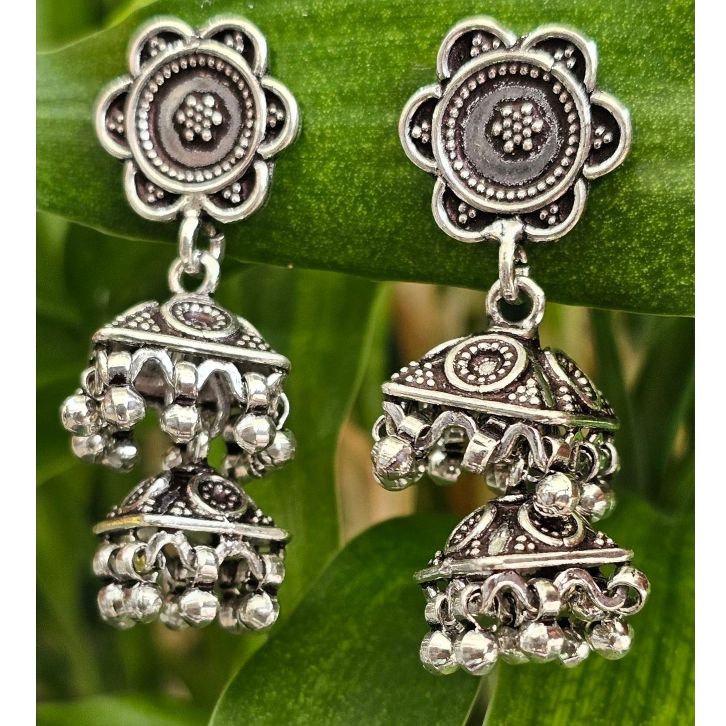 Heritage Floral Tiered 925 Antique Finish Silver Earrings