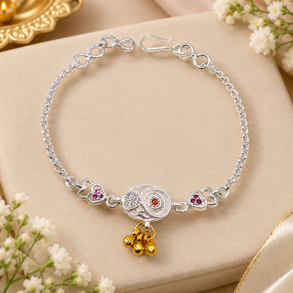 Silver Heart & Bells Baby Shower Rakhi