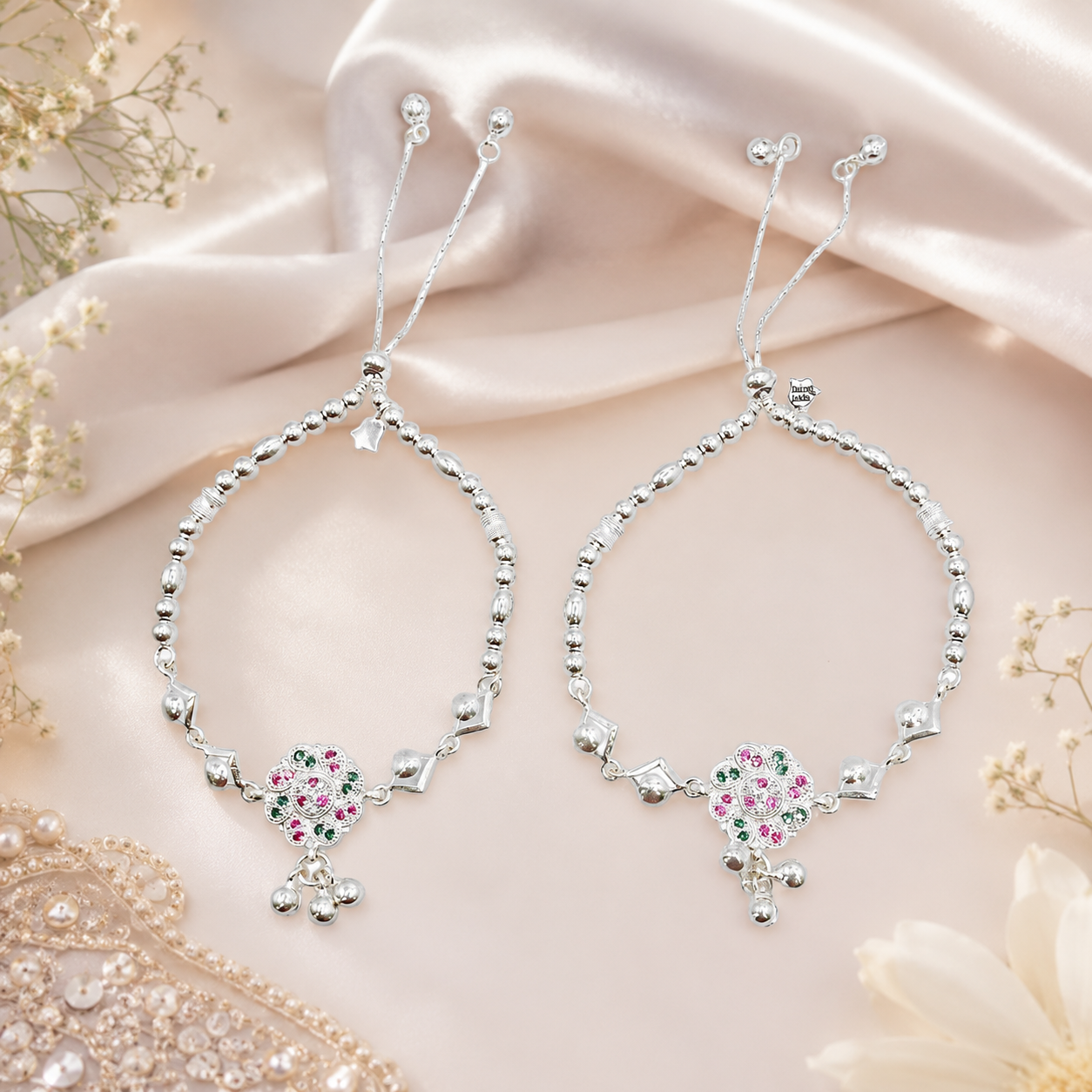 Silver Floral Grace Bridal Anklets