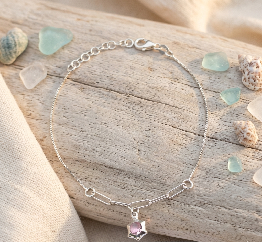 The Rosé Starlet 925 Silver Single Anklet