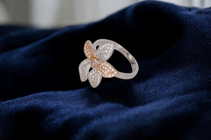 Rose Gold And Silver Matte Finish Diamond Ring