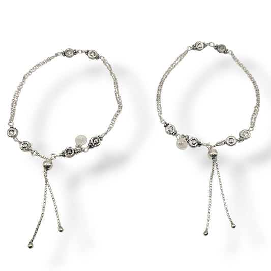 Boho Daisy Silver Chain Adjustable Anklets