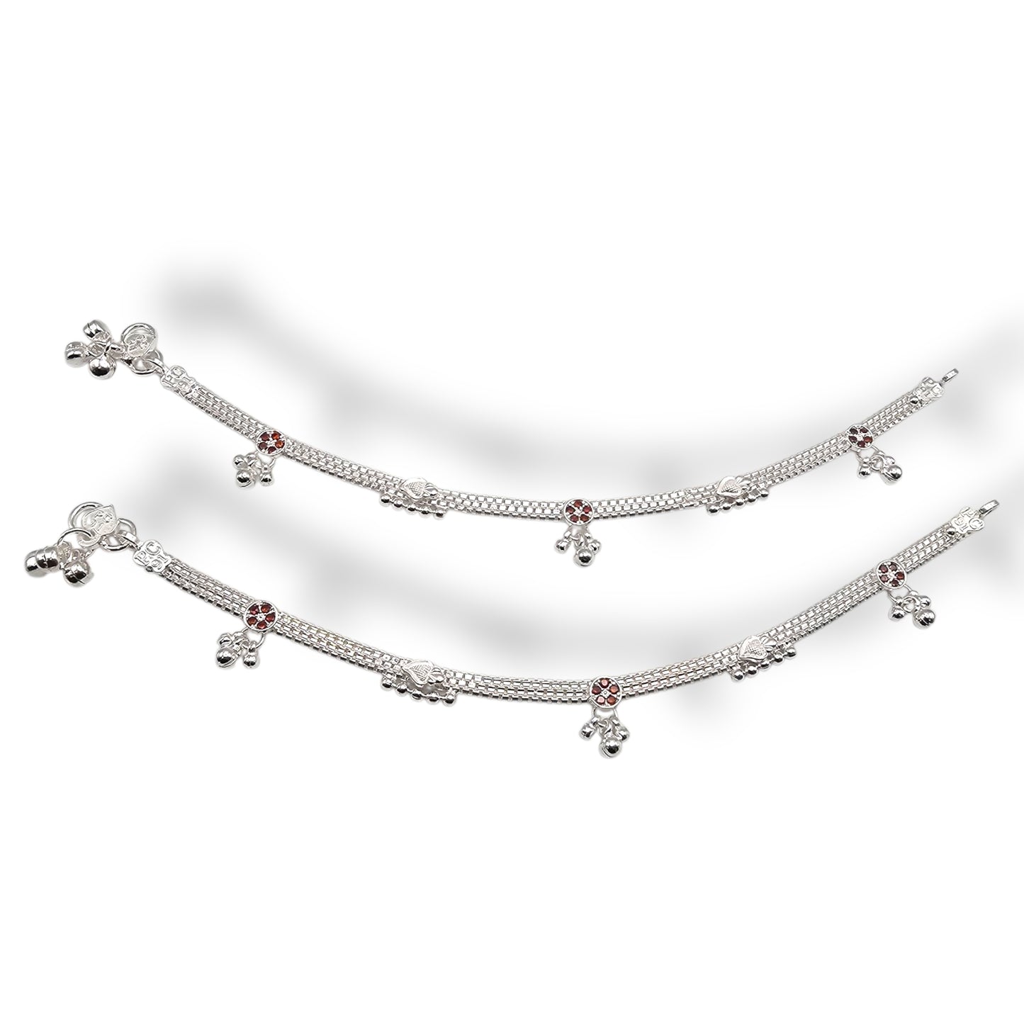 Intricate Floral Drop Silver Kids Anklets