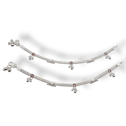 Intricate Floral Drop Silver Kids Anklets