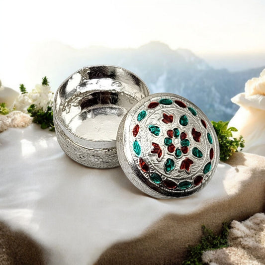 Circular Silver Kumkum Box
