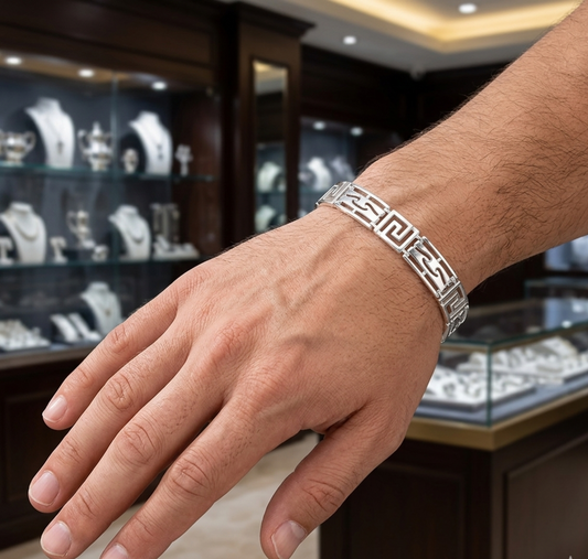 Heritage Meander Silver Mens Bracelet