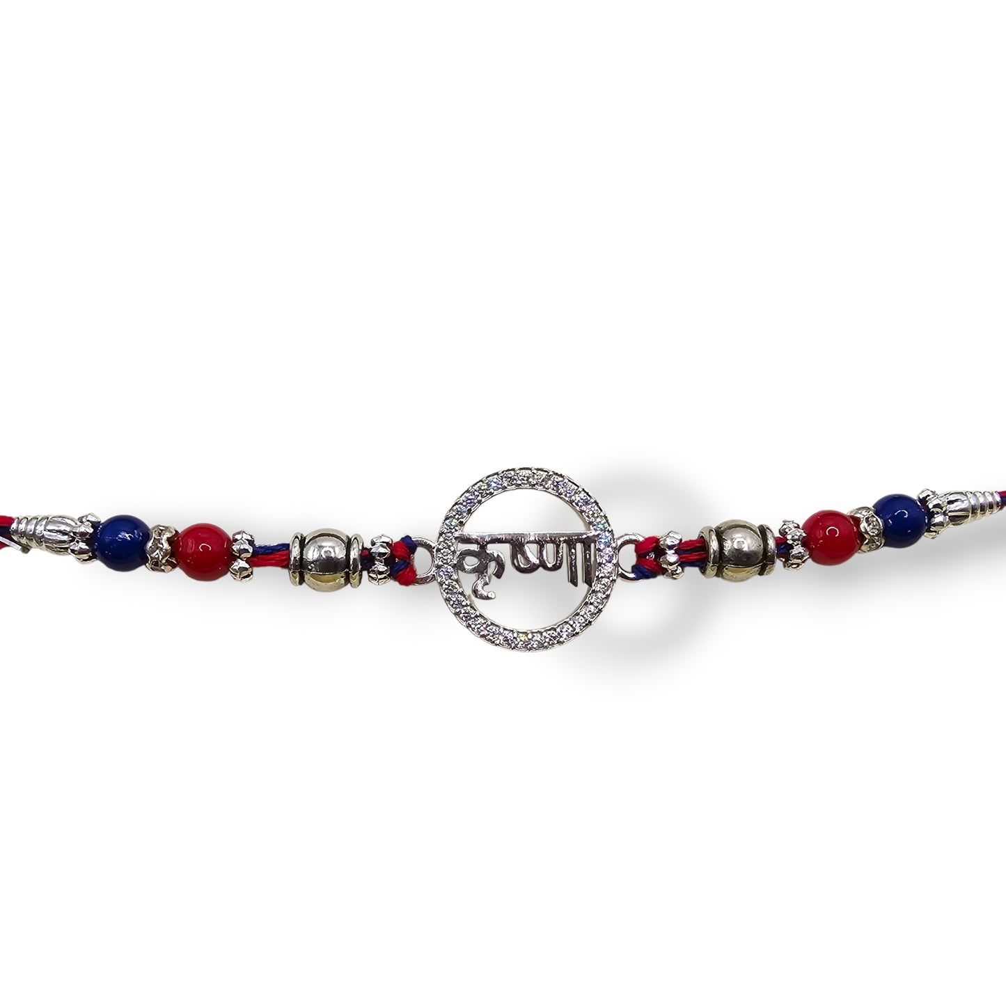 Silver Krishna Motif Beaded Thread Rakhi