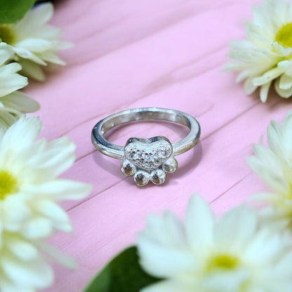 Heart Paw 925 Silver Kids Ring