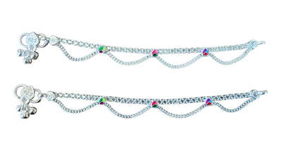 Kids’ Two-Layer Silver Anklets with Meenakari Petal Design