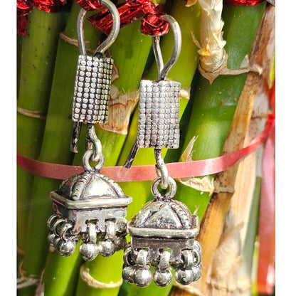 Antique Finish 925 Silver Mosaic Jhumkas