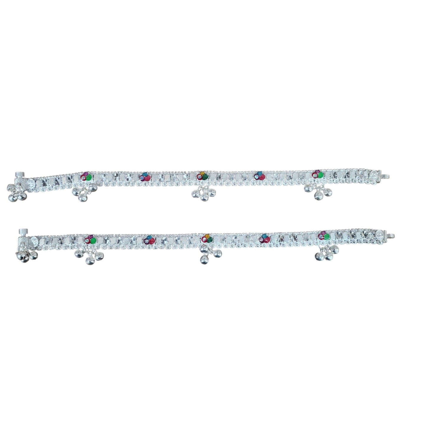 Traditional Meenakari Women's Silver Anklets