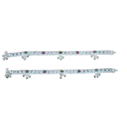 Traditional Meenakari Women's Silver Anklets