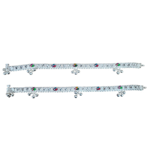 Traditional Meenakari Women's Silver Anklets