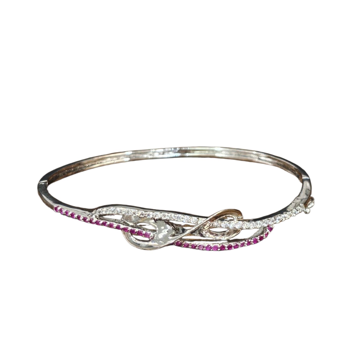 Pink and White Diamond Rhodium Finish Women's Bracelet
