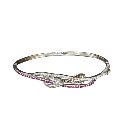Pink and White Diamond Rhodium Finish Women's Bracelet