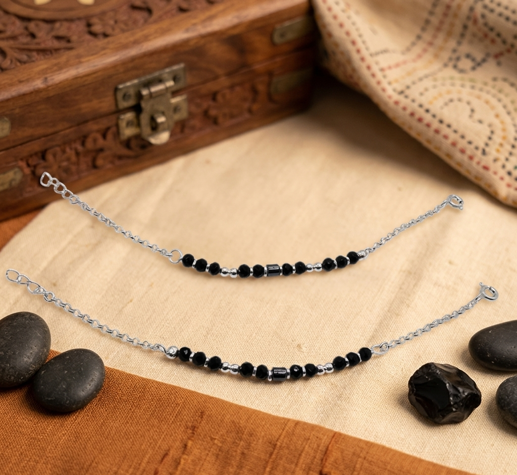 Tiny Ties Protection Silver Black Bead Nazariya