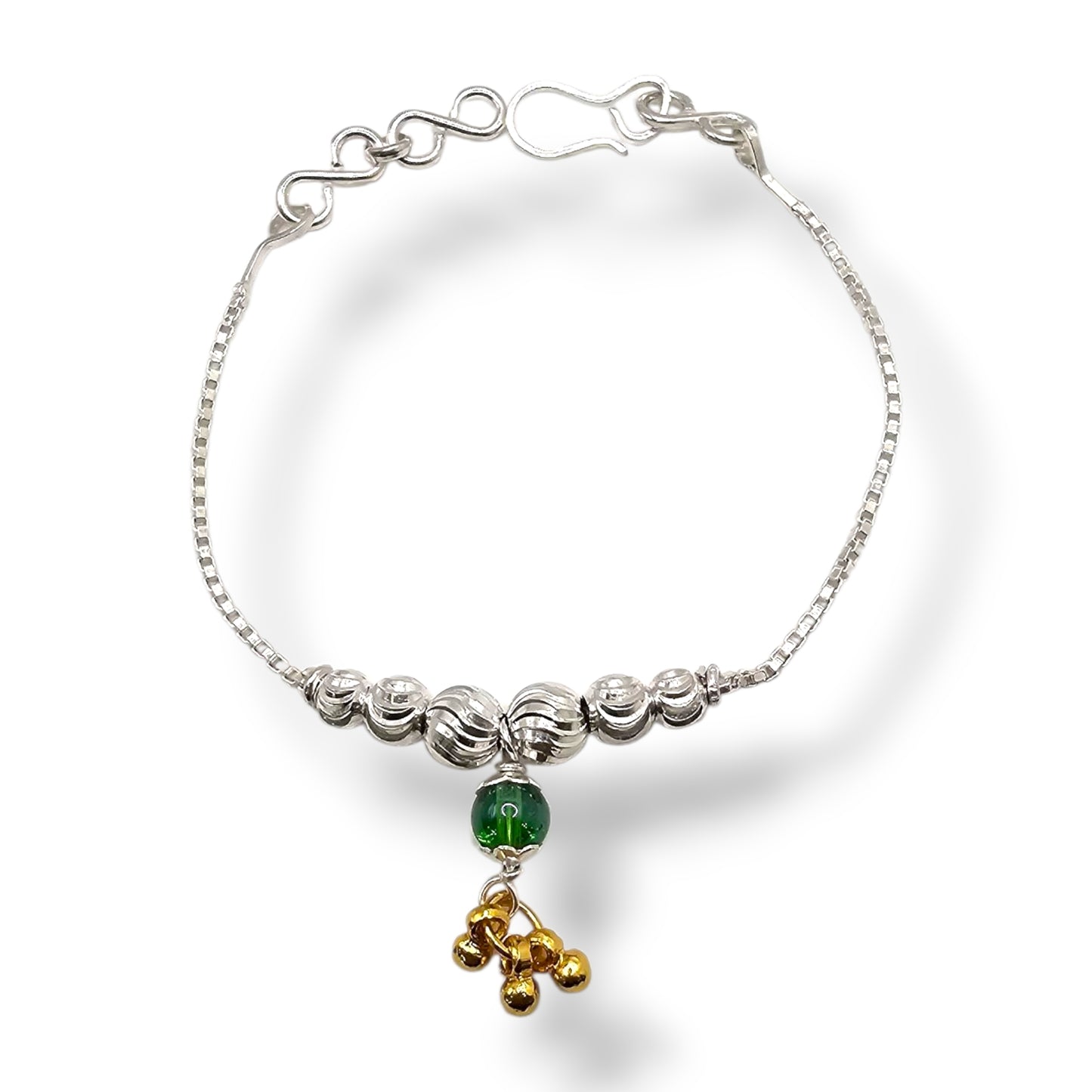 Silver Baby Shower Rakhi with Green Crystal