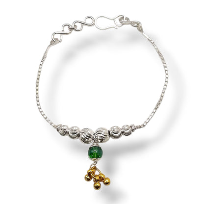 Silver Baby Shower Rakhi with Green Crystal