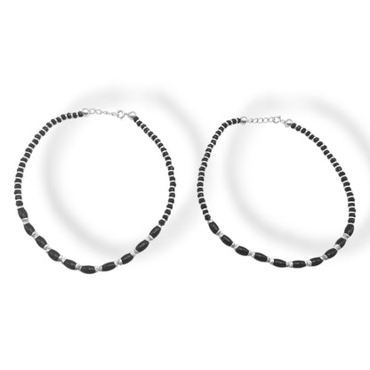 Black Bead Silver Anklets