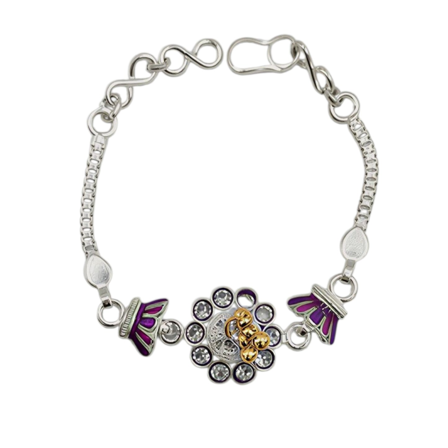 Center Flower Motif Silver Baby Shower Rakhi