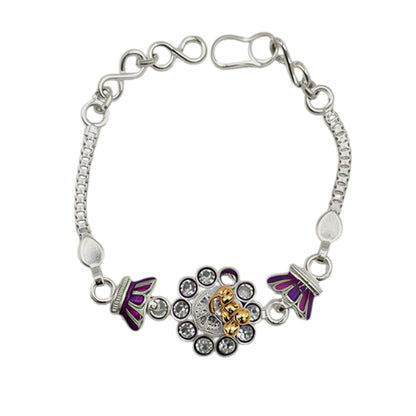 Center Flower Motif Silver Baby Shower Rakhi