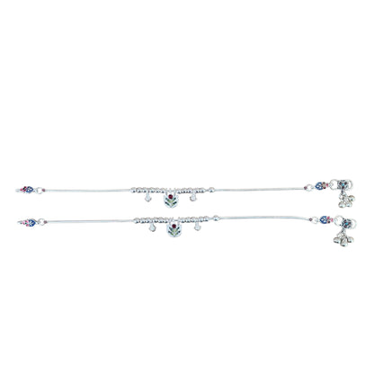 Meenakari Melody Silver Anklets