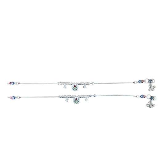 Meenakari Melody Silver Anklets