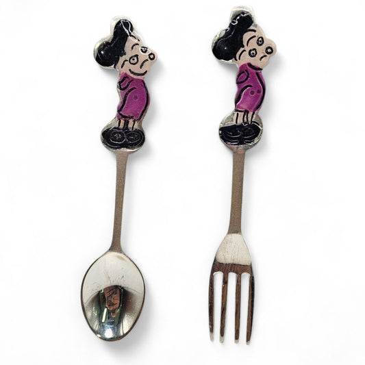 Silver Kids Animated Character Spoon & Fork Set