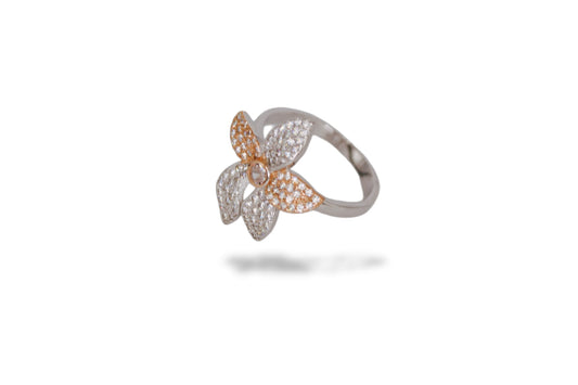 Rose Gold And Silver Matte Finish Diamond Ring