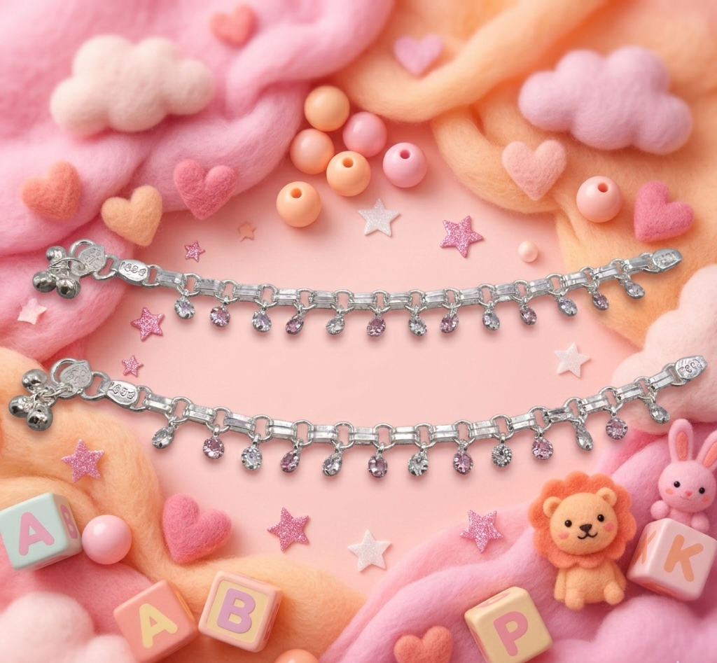Pink Fairy Steps Silver Kids Anklets