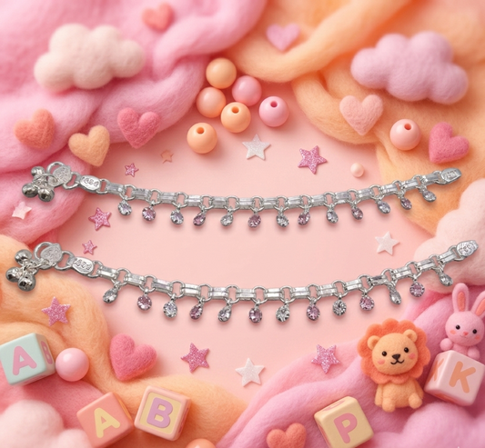 Pink Fairy Steps Silver Kids Anklets