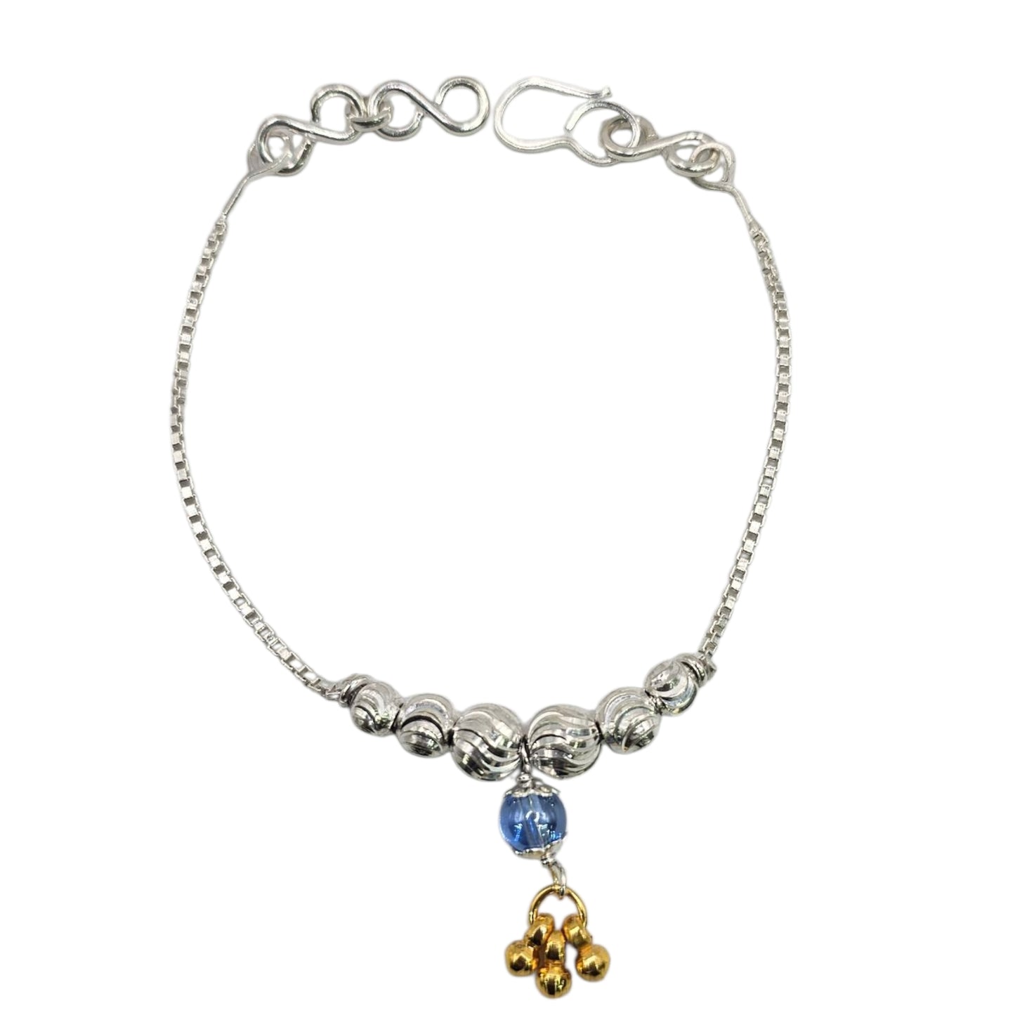 Silver Sphere Blue Drop Bead Baby Shower Rakhi