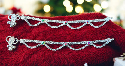 Kids’ Two-Layer Silver Anklets with Meenakari Petal Design