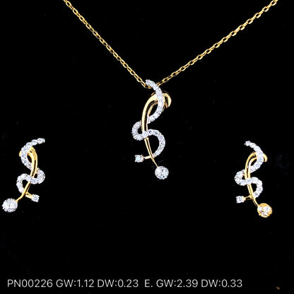 Swirl Pattern Natural Diamond Pendant And Earrings set