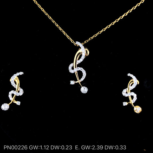Swirl Pattern Natural Diamond Pendant And Earrings set