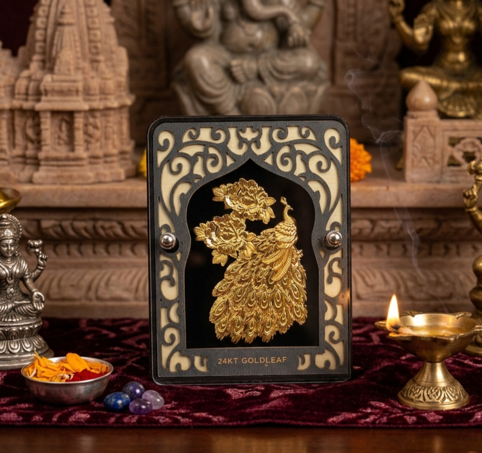 The Royal Avian: 24K Gold Leaf Peacock Majesty Frame