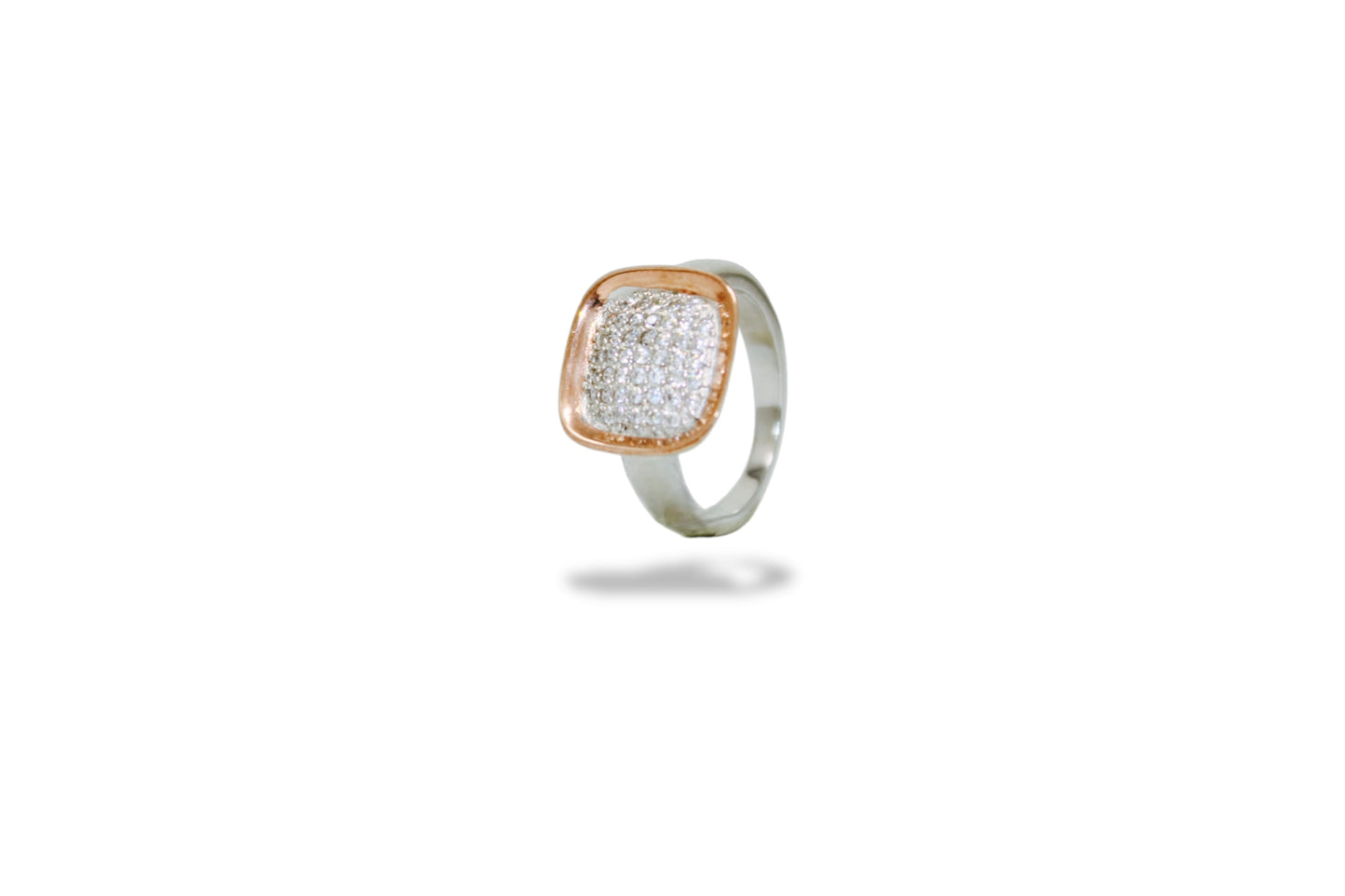 Rose Gold Finish Square Flower Diamond Ring