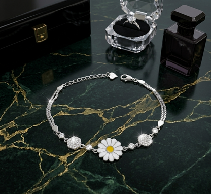 Boho Daisy Double-Strand 925 Silver Bracelet