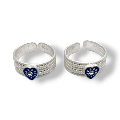 Sapphire Heart Bands Silver Adjustable Toe Rings